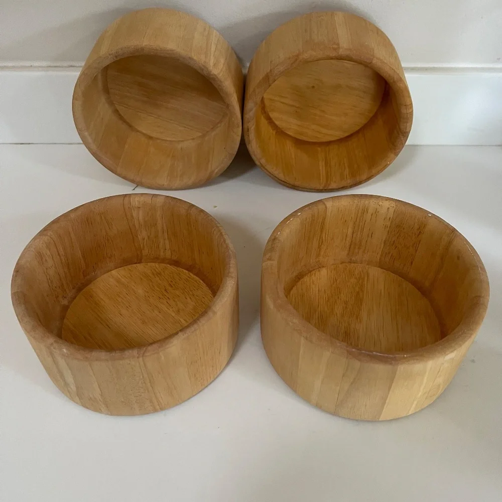 Crate & Barrel Wooden Salad Bowls Serving Dish Set of 4